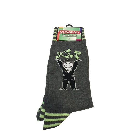 Hasbro Monopoly Man with Money Men's Crew Socks Size 6-12 Gray - Picture 1 of 4